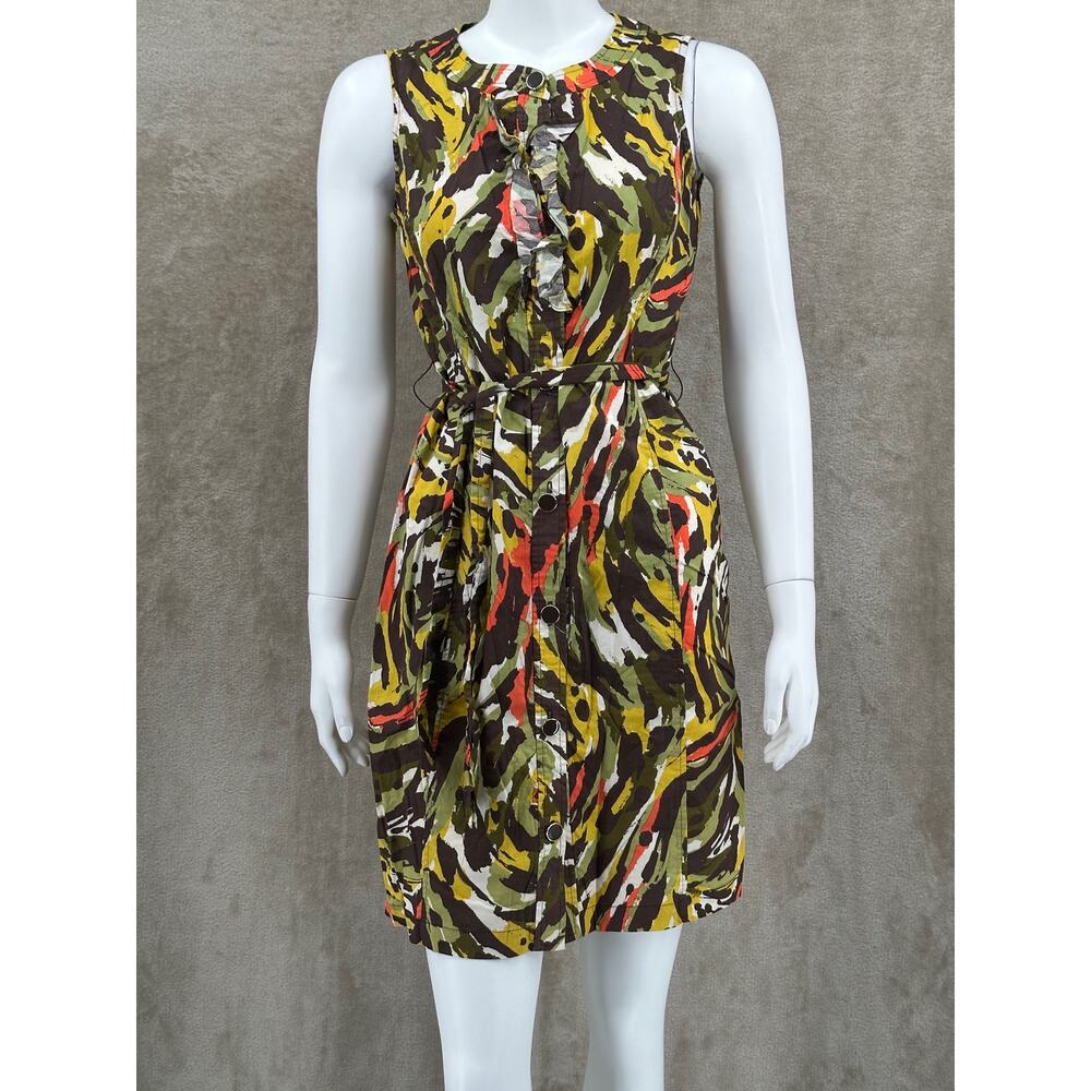 NY‎ Collection Dress Womens Medium Sleeveless Belted Button Up Ruffle Stretch
